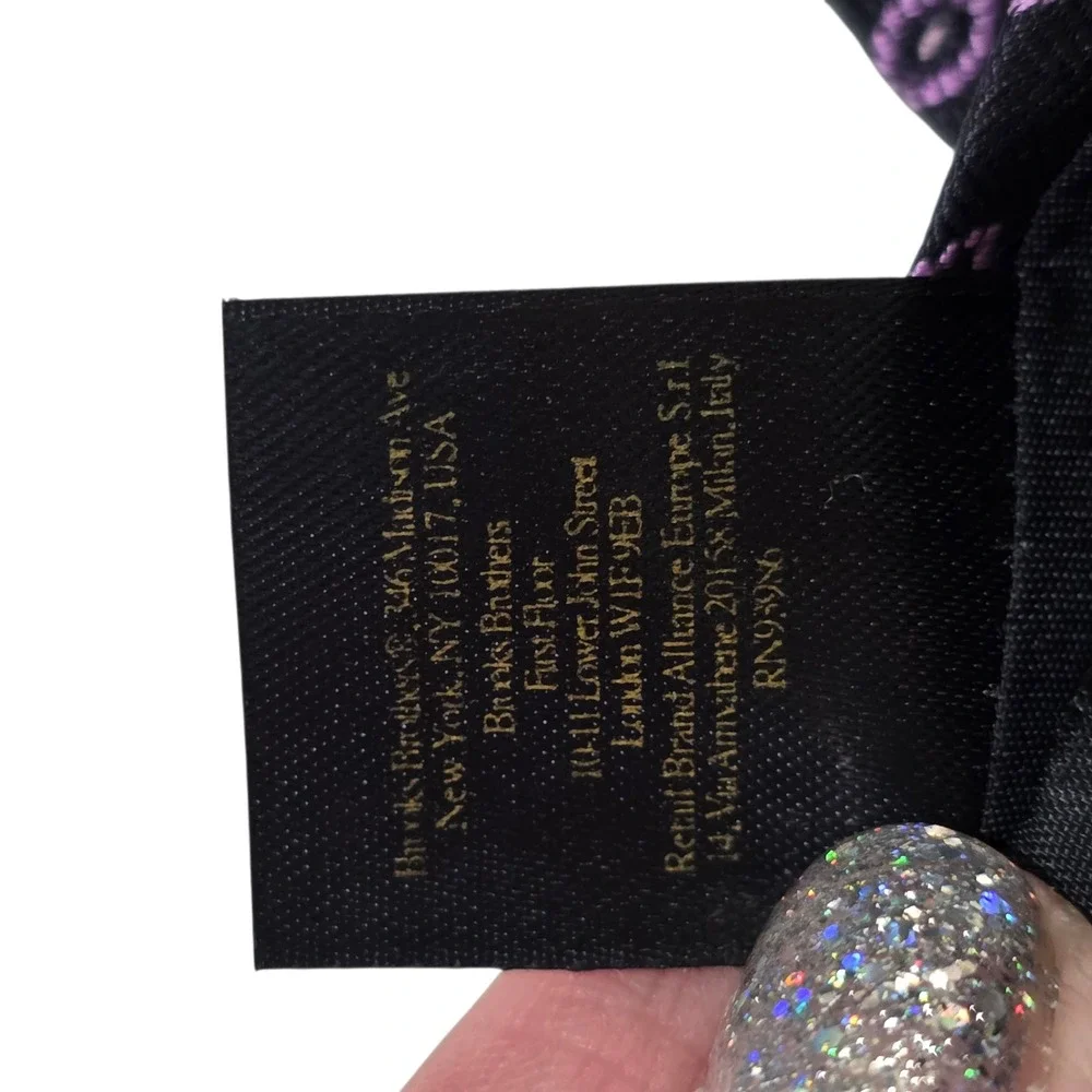 Brooks Brothers Mens Necktie Navy Purple Floral Silk Embroidered Luxury Designer